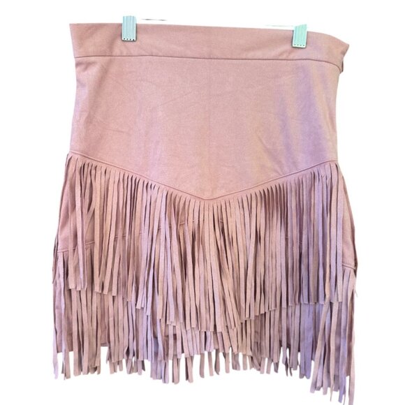 Altard State Cowgirl Pink Farah Fringe Faux Suede High Waist Mini Skirt Small - Picture 6 of 6